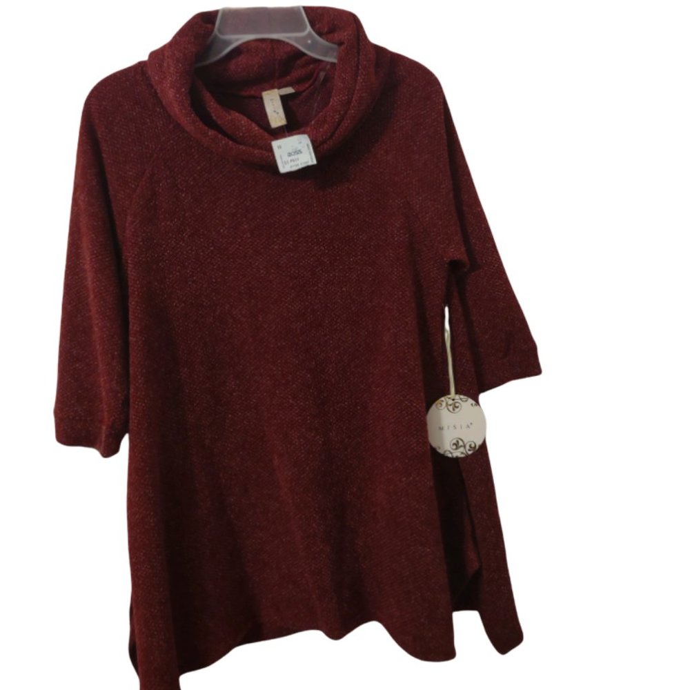 Misia Women's Cowl Neckline Sweater Color: Dark Red Size: L